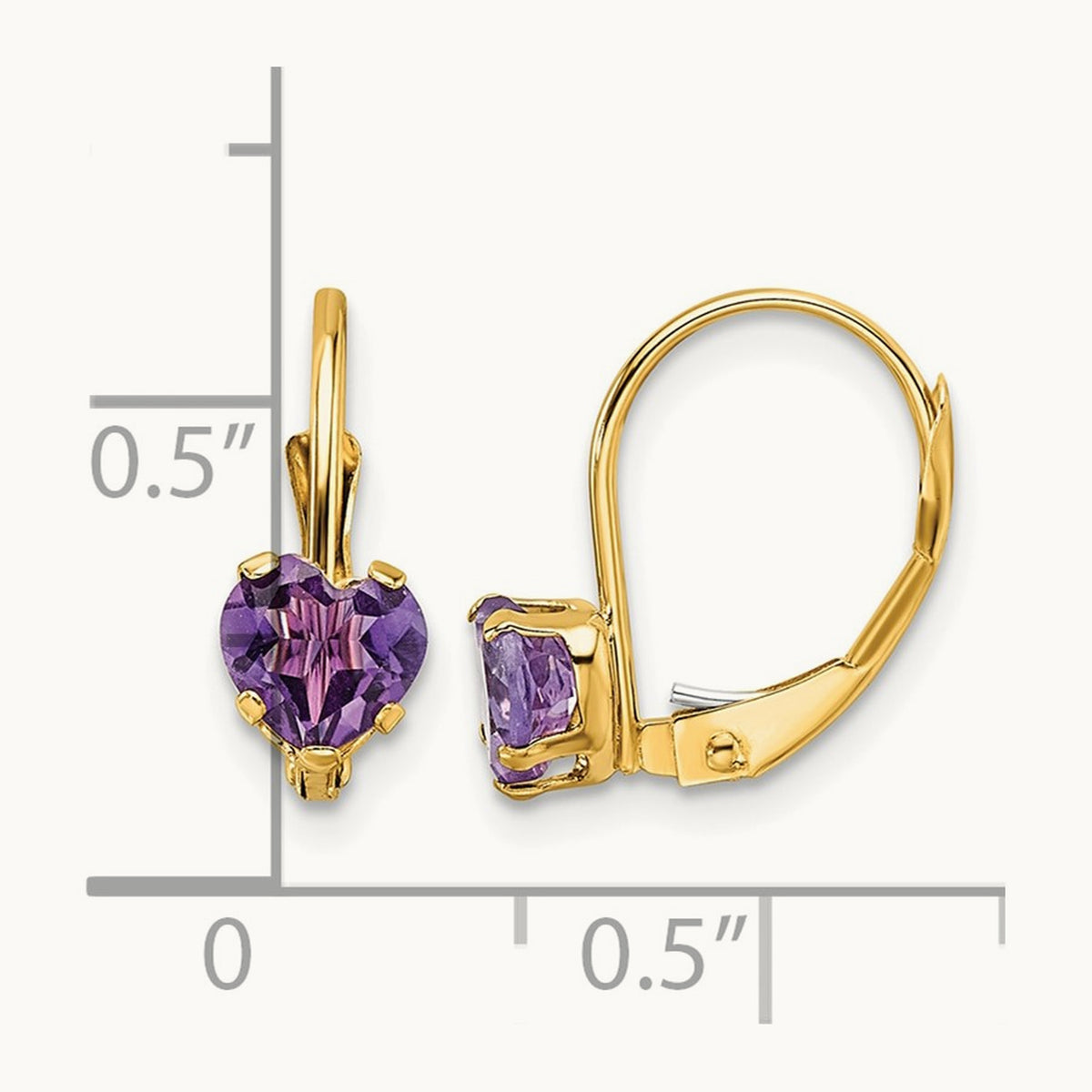 Heart Amethyst Leverback Earrings — 14K Yellow Gold