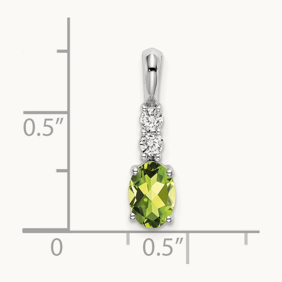 Oval Peridot and Diamond Pendant — 14K White Gold