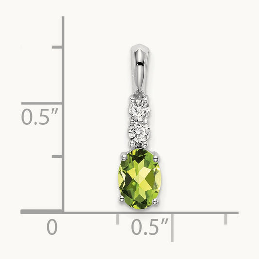 Oval Peridot and Diamond Pendant — 14K White Gold