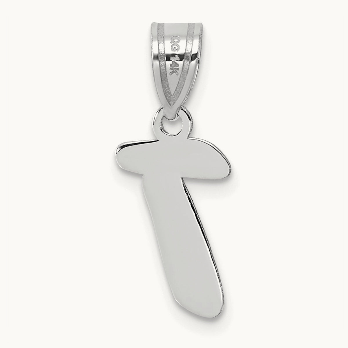 Polished Script Initial Pendant — 14K White Gold, T