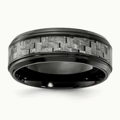 Black Titainium Polished with Grey Carbon Fiber Inlay Band, 8.00mm