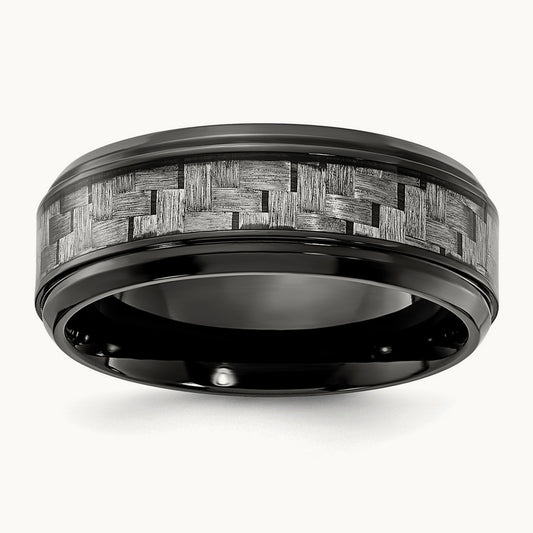 Black Titainium Polished with Grey Carbon Fiber Inlay Band, 8.00mm
