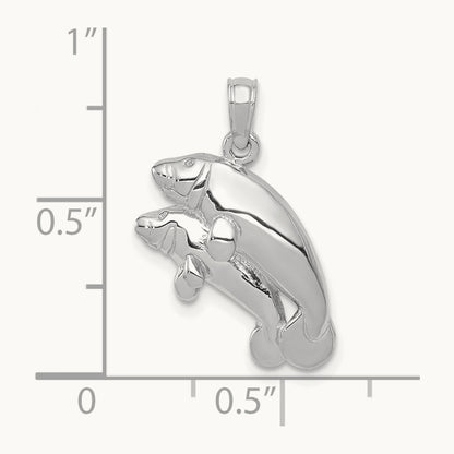 Polished Double Manatee Pendant in 14K White Gold