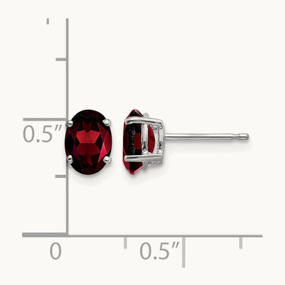 7x5mm Oval Garnet Earrings, 14K White Gold