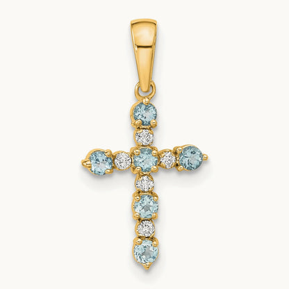 Aquamarine and Diamond Cross Pendant, 14K