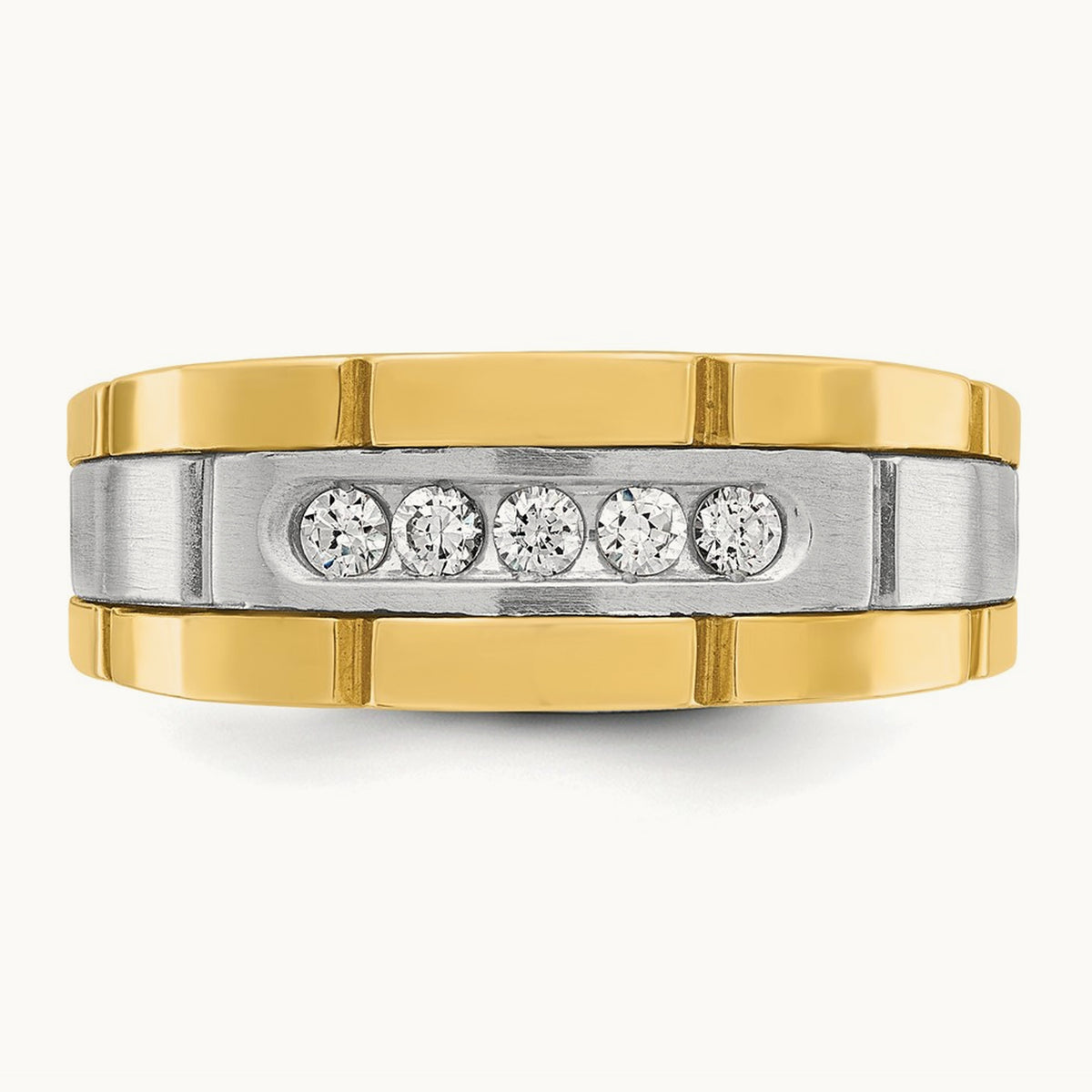 14ktt IBGoodman Men's Polished & Grooved 5-Stone Diamond Ring
