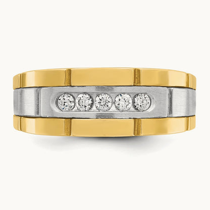 14ktt IBGoodman Men's Polished & Grooved 5-Stone Diamond Ring
