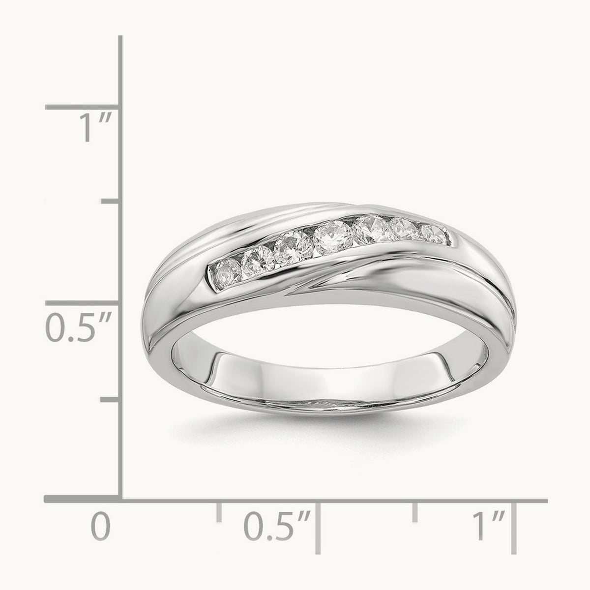 7-stone Diamond Mens Ring, 14K White Gold