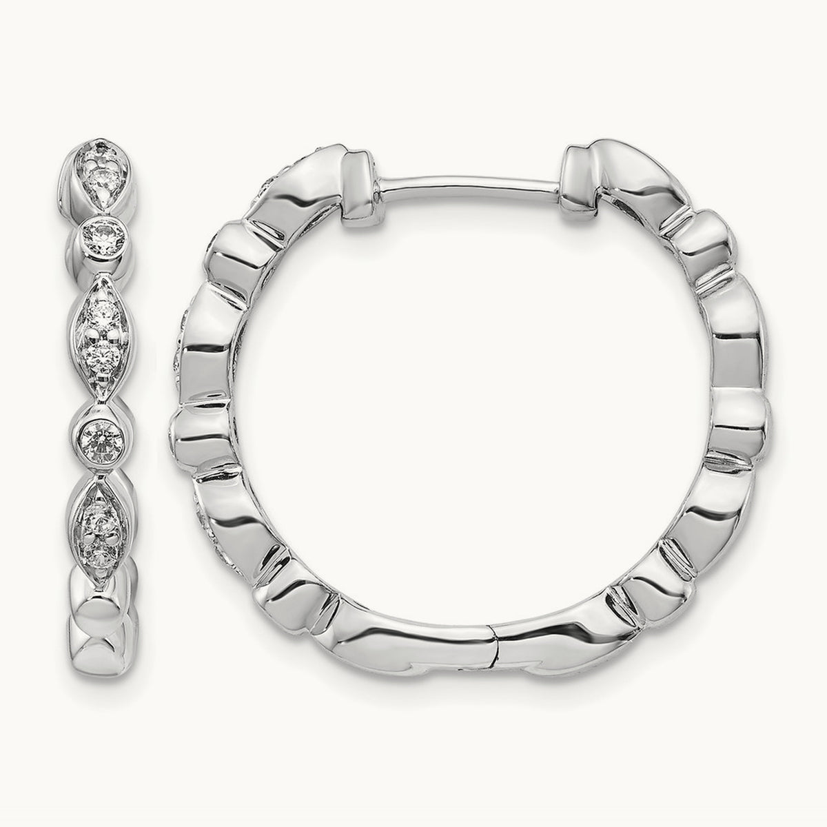 Diamond Hinged Hoop Earrings, 14K White Gold