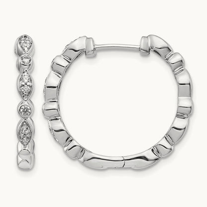 Diamond Hinged Hoop Earrings, 14K White Gold
