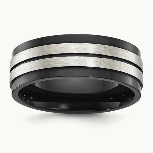 Brushed and Polished Black IP-plated Band, 8mm, Stainless Steel