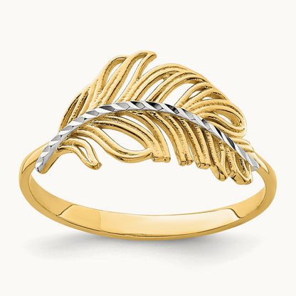 Feather Ring, 14K with White Rhodium
