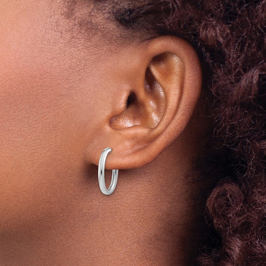 14KWhite Gold Polish Flat Oval Post J-Hoop Earrings — 14K White Gold