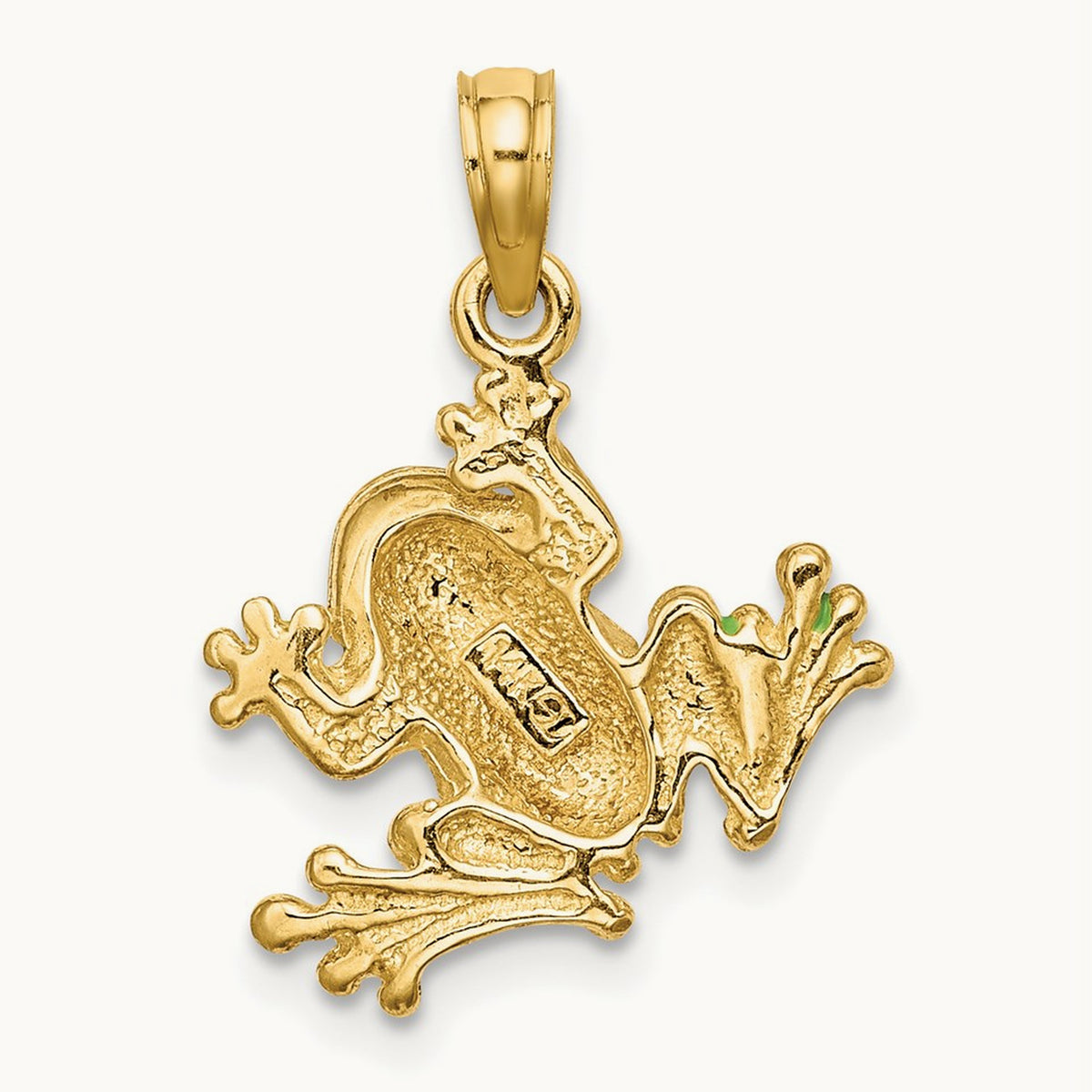 Green Enameled 2-D Small Frog Charm, 14K