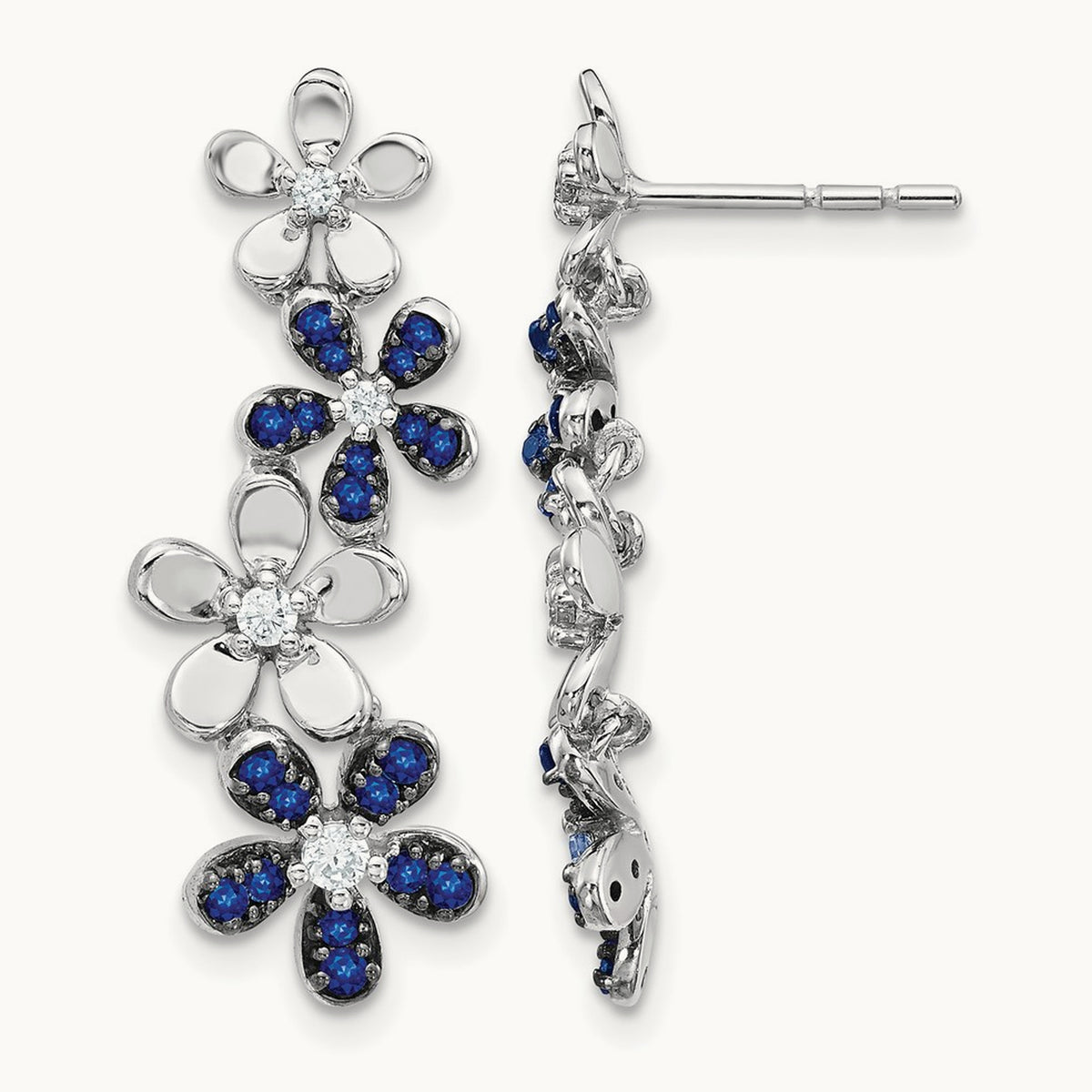 Diamond and Sapphire Earrings, 14K White Gold
