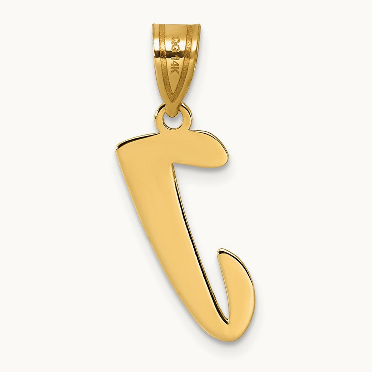 Polished Script Initial Pendant — 14K Yellow Gold, J