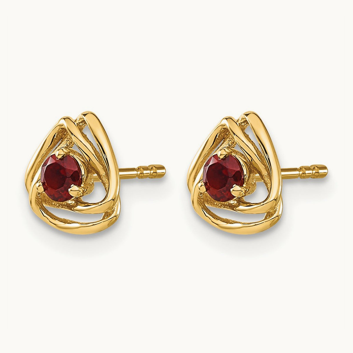 Garnet Post Earrings — 14K Yellow Gold