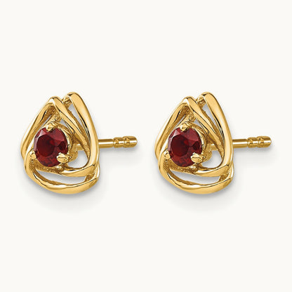Garnet Post Earrings — 14K Yellow Gold