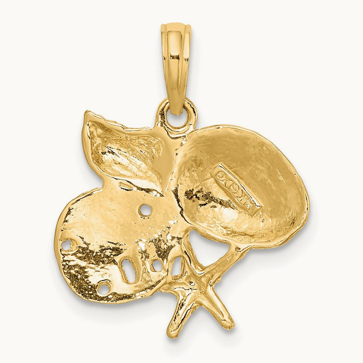 Polished Shell, Starfish and Sand Dollar Cluster Charm, 14K