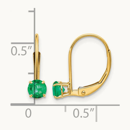 Round May/Emerald Leverback Earrings — 14K Yellow Gold