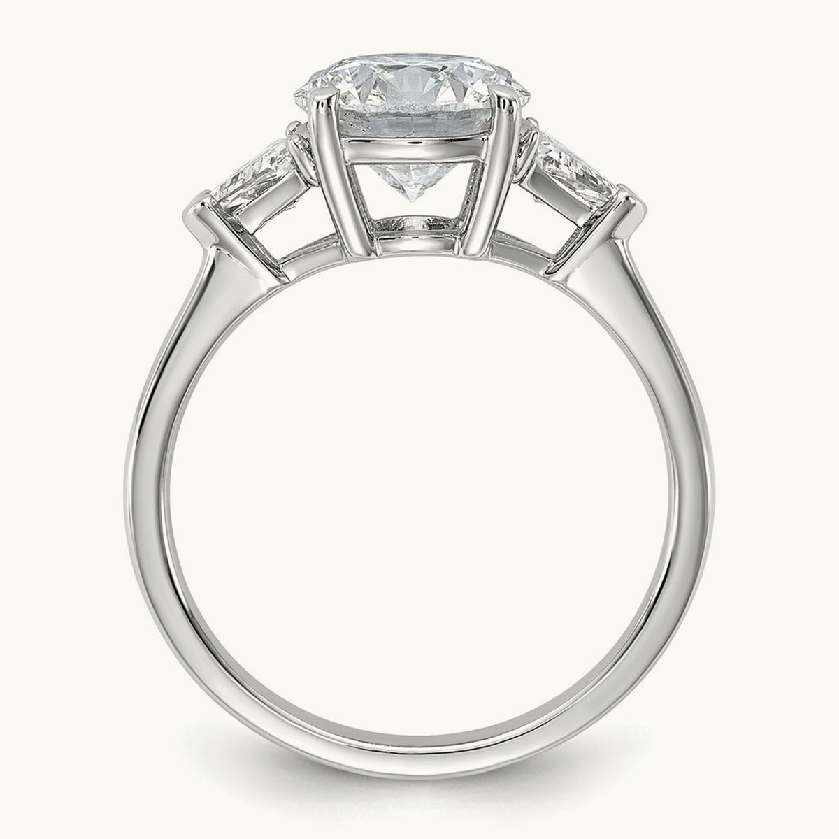 1/2ct Lab Grown Dia VS/SI+ G+ Triangle 2ct Round Semi 3 Stone Eng Ring, 14K White Gold