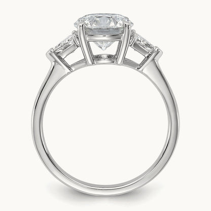 1/2ct Lab Grown Dia VS/SI+ G+ Triangle 2ct Round Semi 3 Stone Eng Ring, 14K White Gold