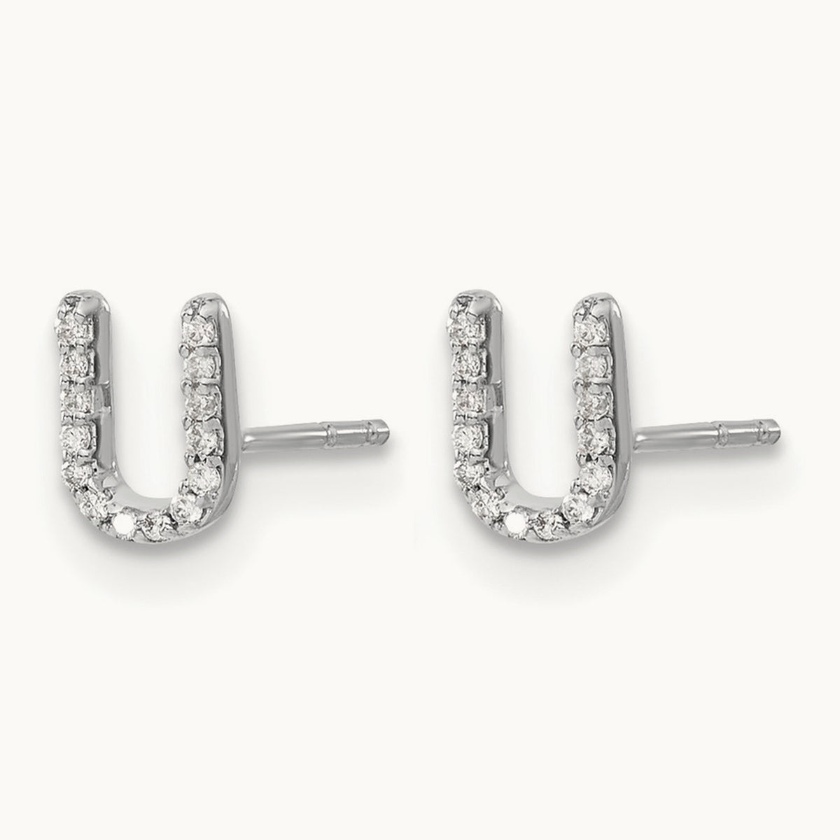 Diamond Initial U Earrings, 14K White Gold