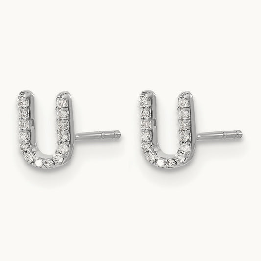 Diamond Initial U Earrings, 14K White Gold