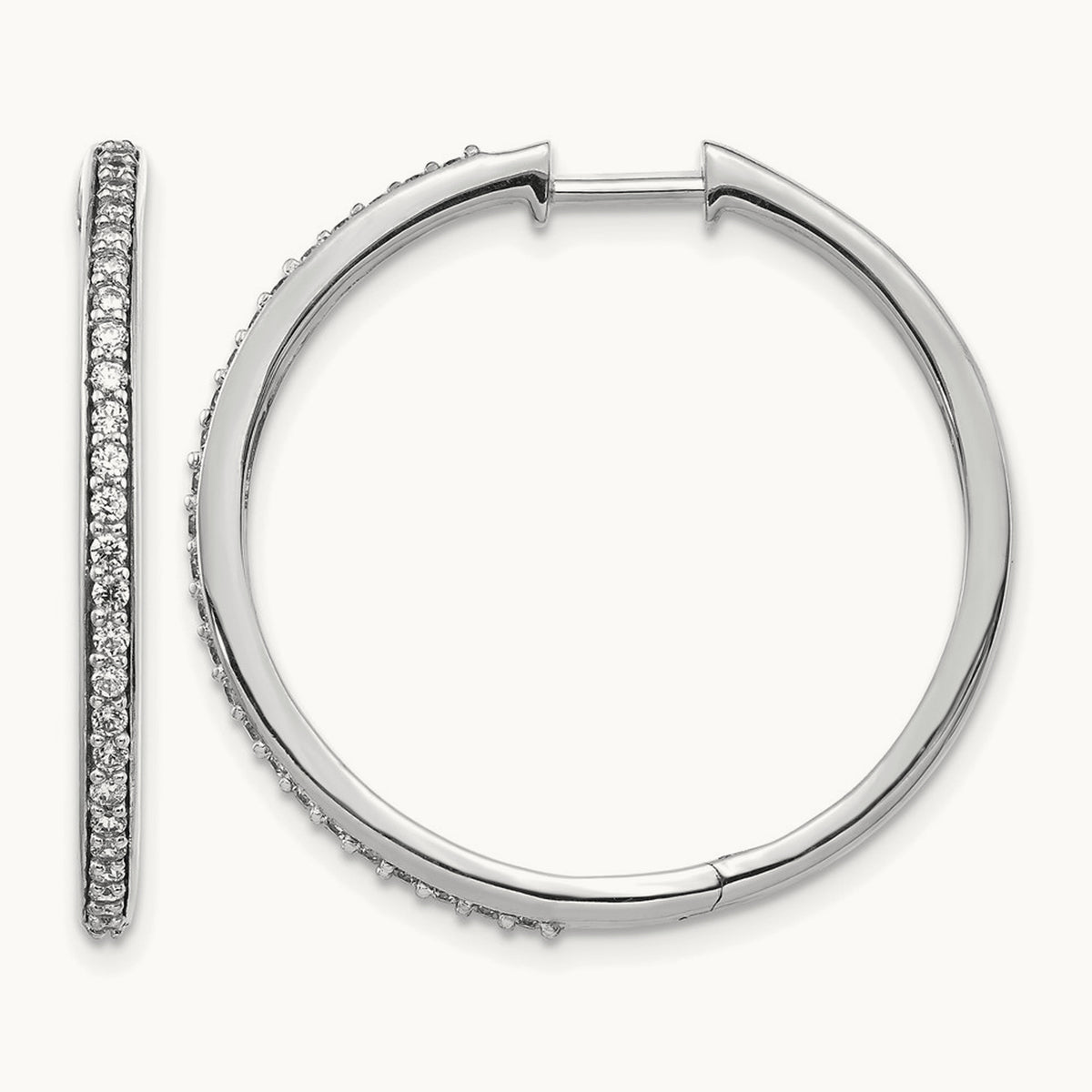 Diamond Hinged Hoop Earrings — 14K White Gold, 27mm, 0.5 ct
