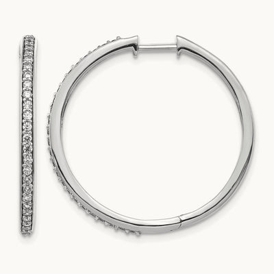 Diamond Hinged Hoop Earrings — 14K White Gold, 27mm, 0.5 ct