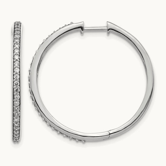 Diamond Hinged Hoop Earrings — 14K White Gold, 27mm, 0.5 ct