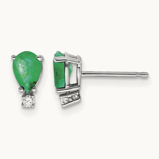 6x4mm Pear Emerald VS Diamond Earrings, 14K White Gold