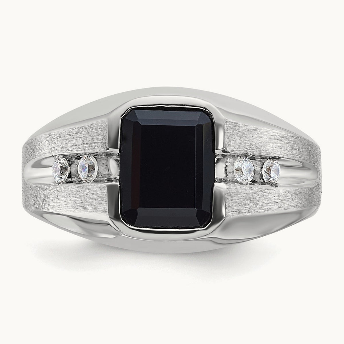 IBGoodman Men's Polished & Satin Onyx & Diamond Ring, 14K White Gold