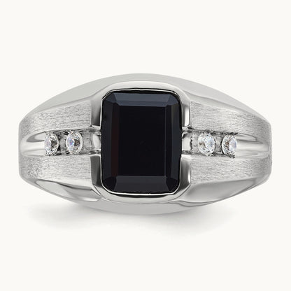IBGoodman Men's Polished & Satin Onyx & Diamond Ring, 14K White Gold