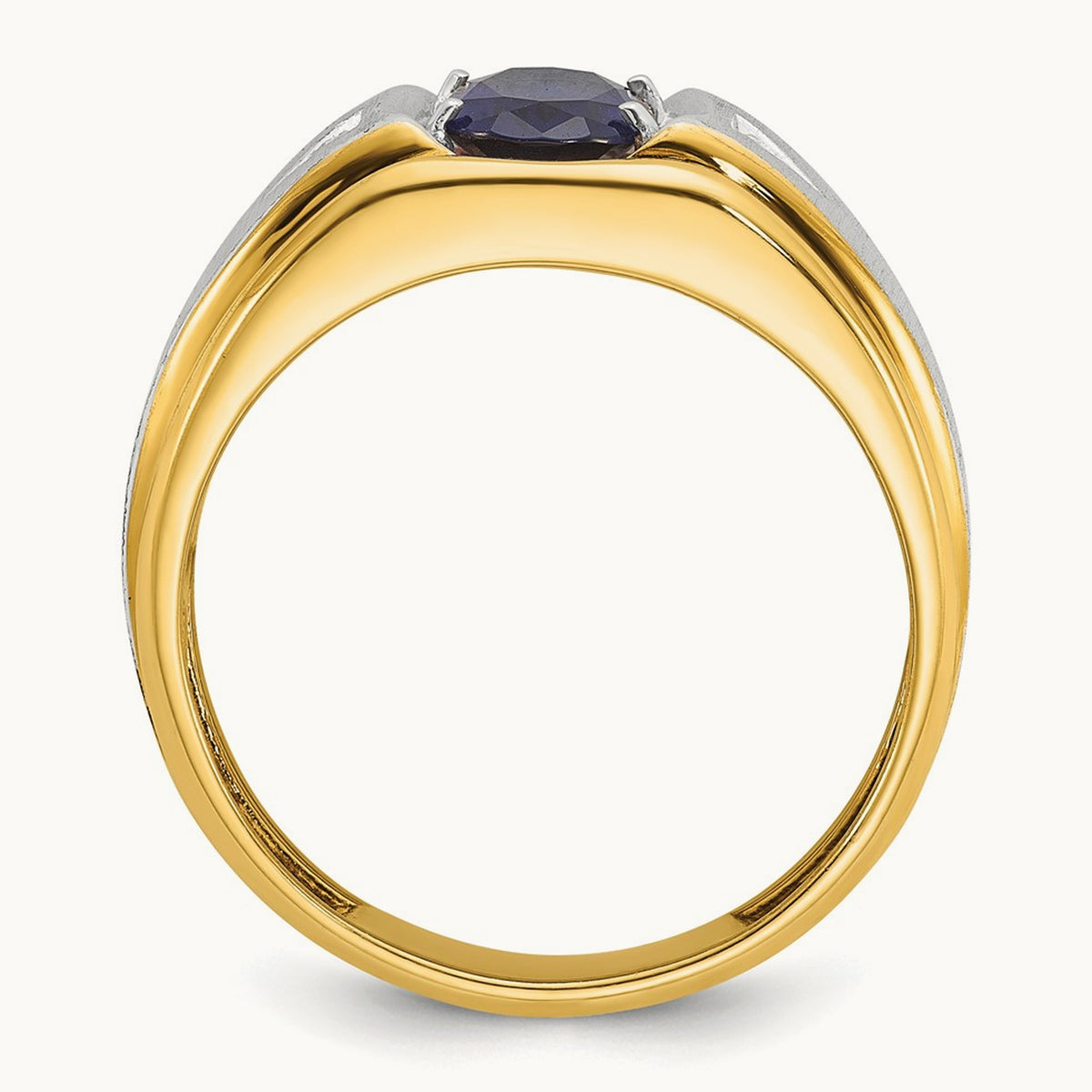 14ktt IBGoodman Men's Satin Lab Created Sapphire & AA Diamond Ring