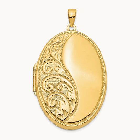 Oval Heavyweight Half Scroll Locket, 14K