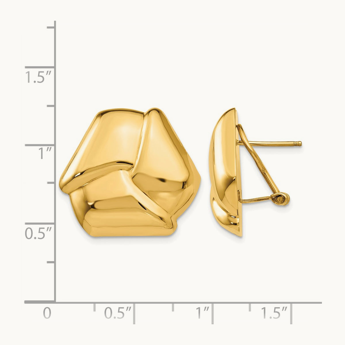 Polished Knot Omega Back Post Earrings, 14K