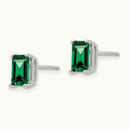 7x5mm Emerald Cut Mount St. Helens Earrings, 14K White Gold