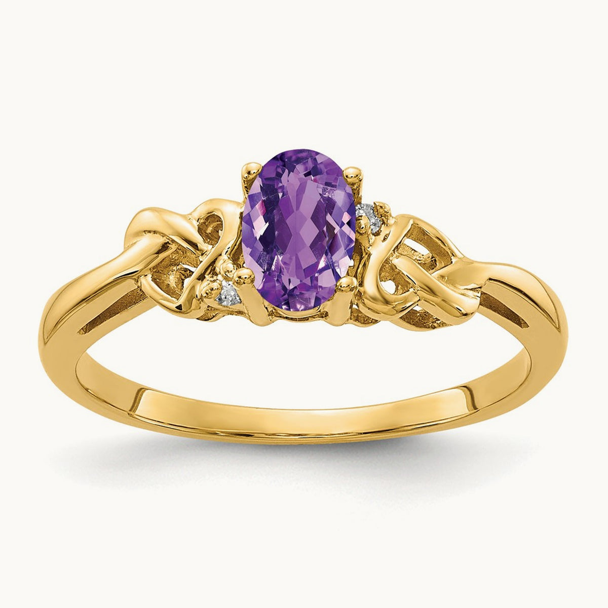 6x4mm Oval Amethyst AA Diamond ring, 14K