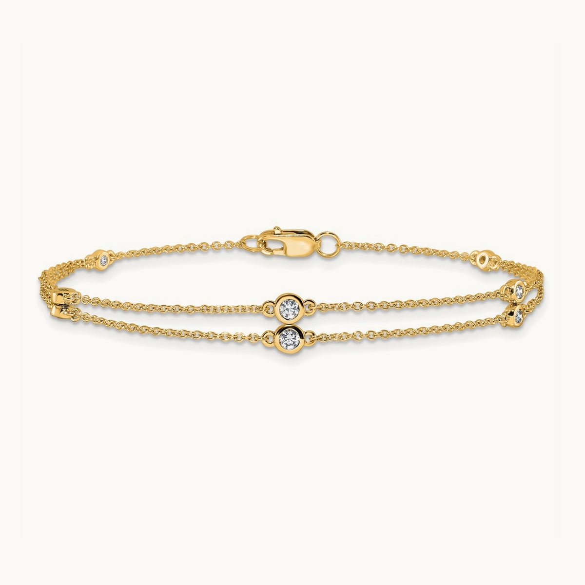 Diamond Multi Station Double Strand Bracelet — 14K Yellow Gold