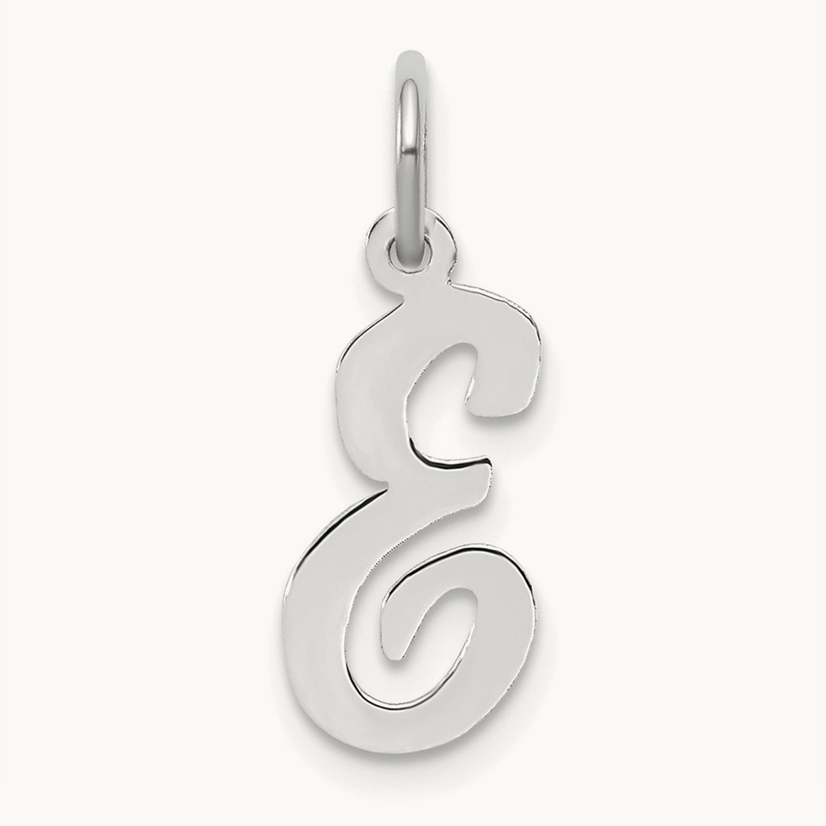 Medium Script Initial Charm — 14K White Gold, E