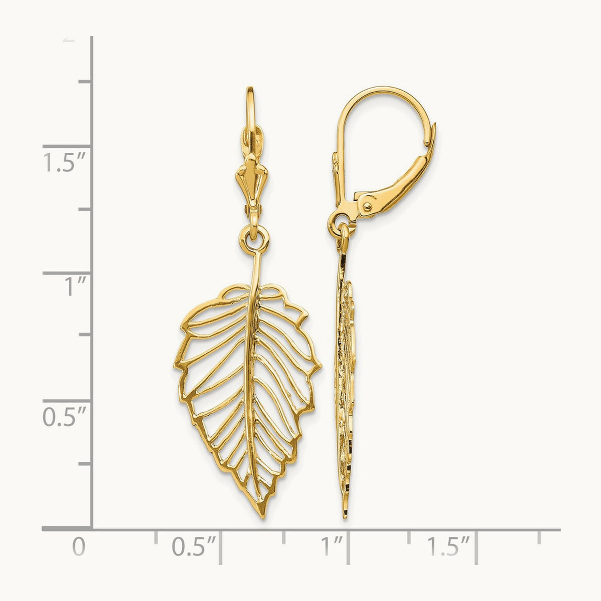 Polished Leaf Leverback Earrings, 14K