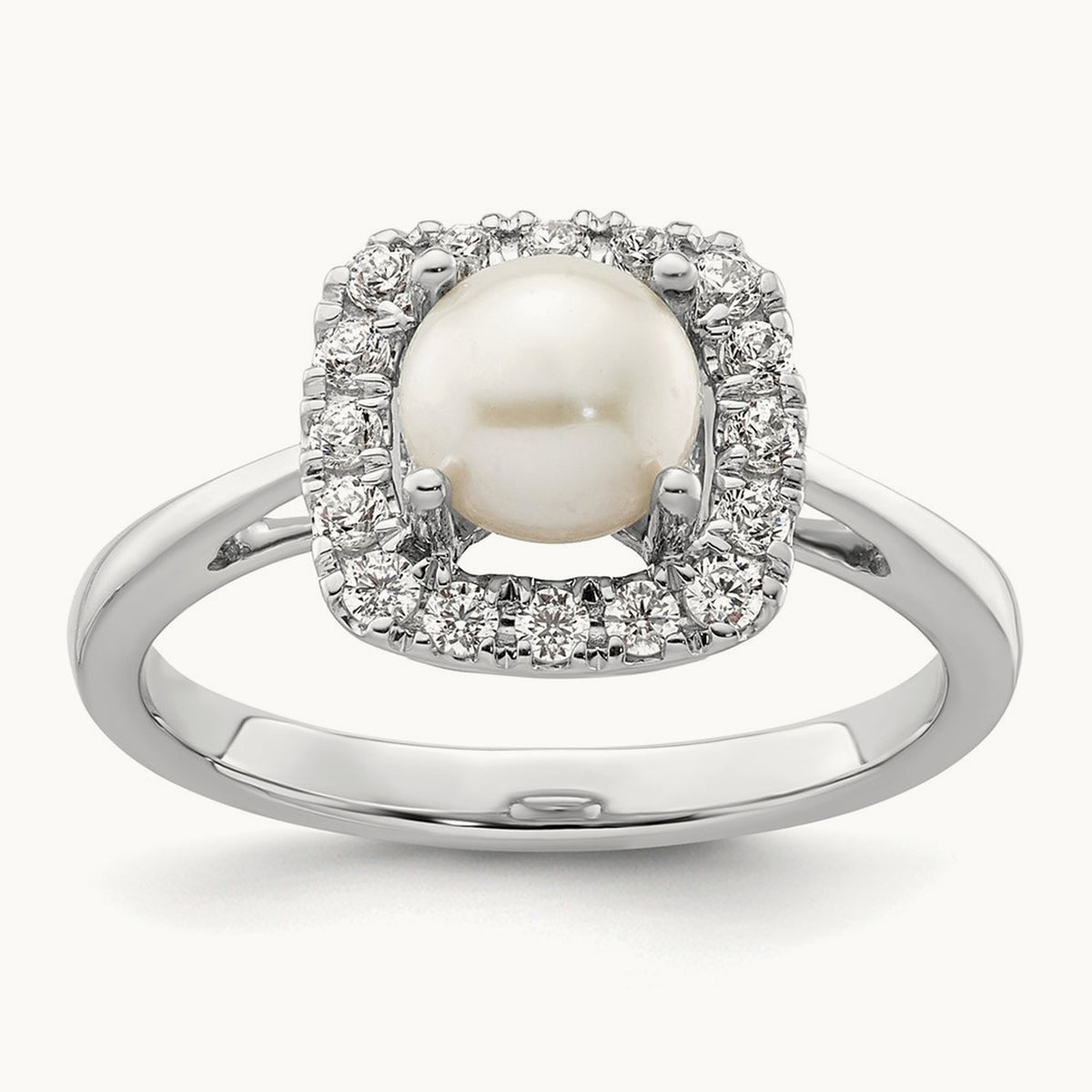June Birthstone Freshwater Cultured Pearl Halo Ring, 0.25 ct tw Lab-Grown Diamond