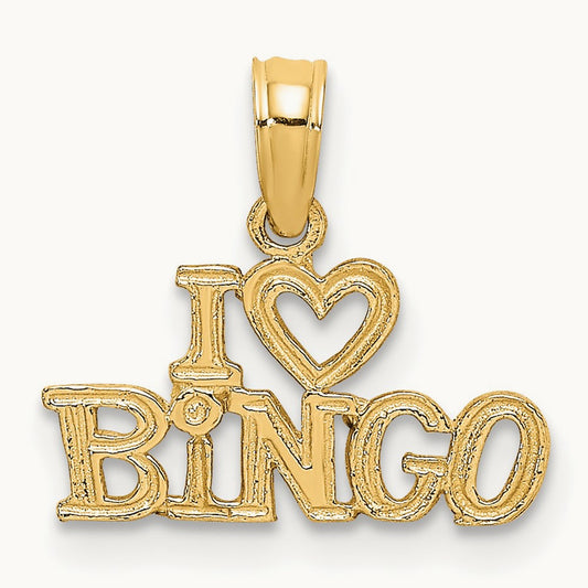 Polished/Textured I LOVE BINGO Charm, 14K