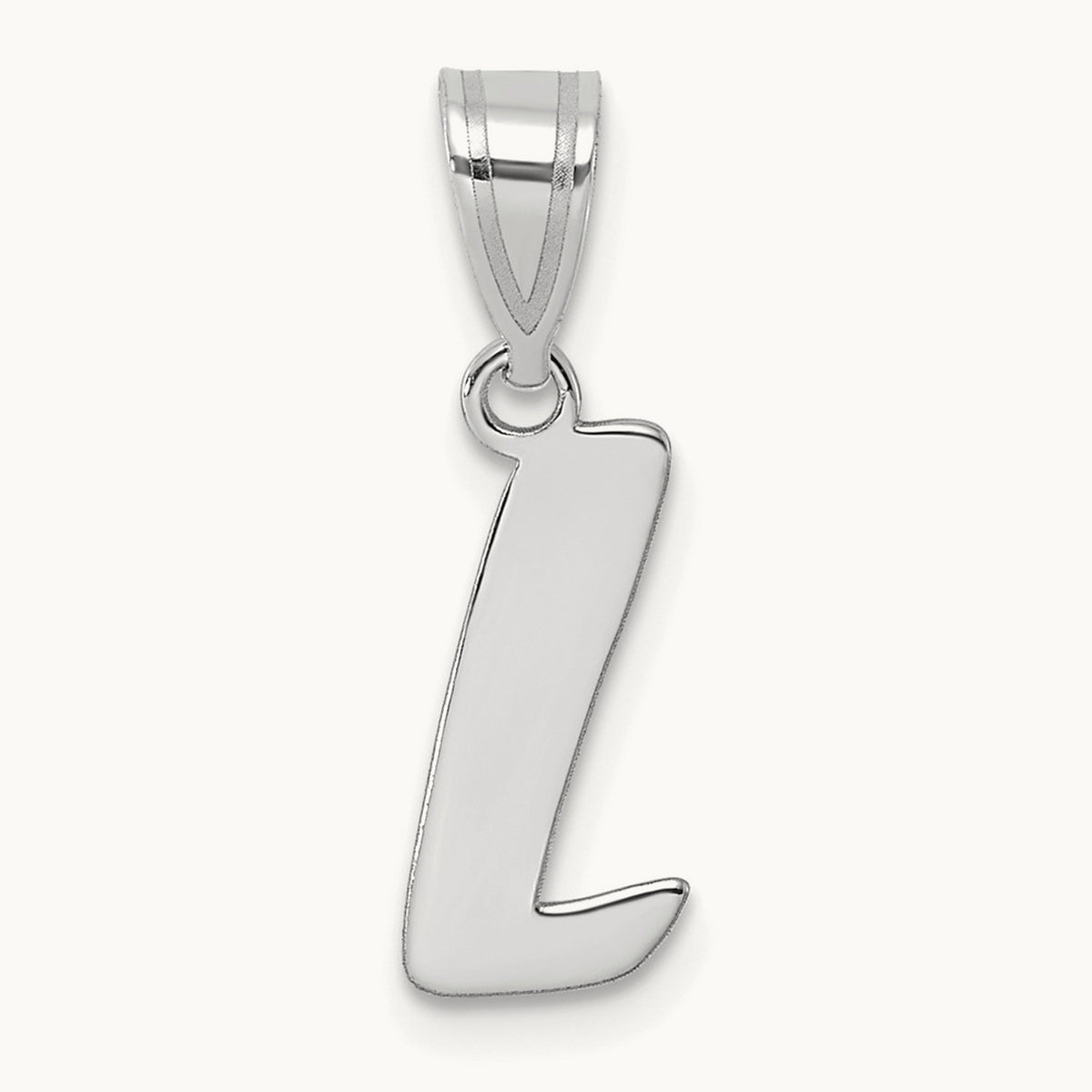 Polished Script Initial Pendant — 14K White Gold, L