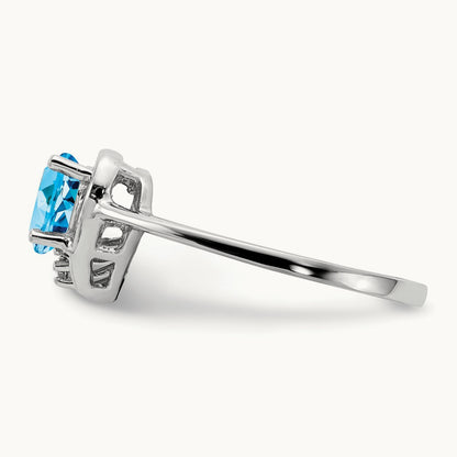 Blue Topaz Diamond ring, 14K White Gold