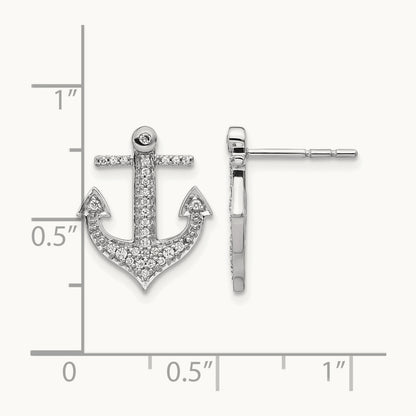 Diamond Anchor Earrings, 14K White Gold