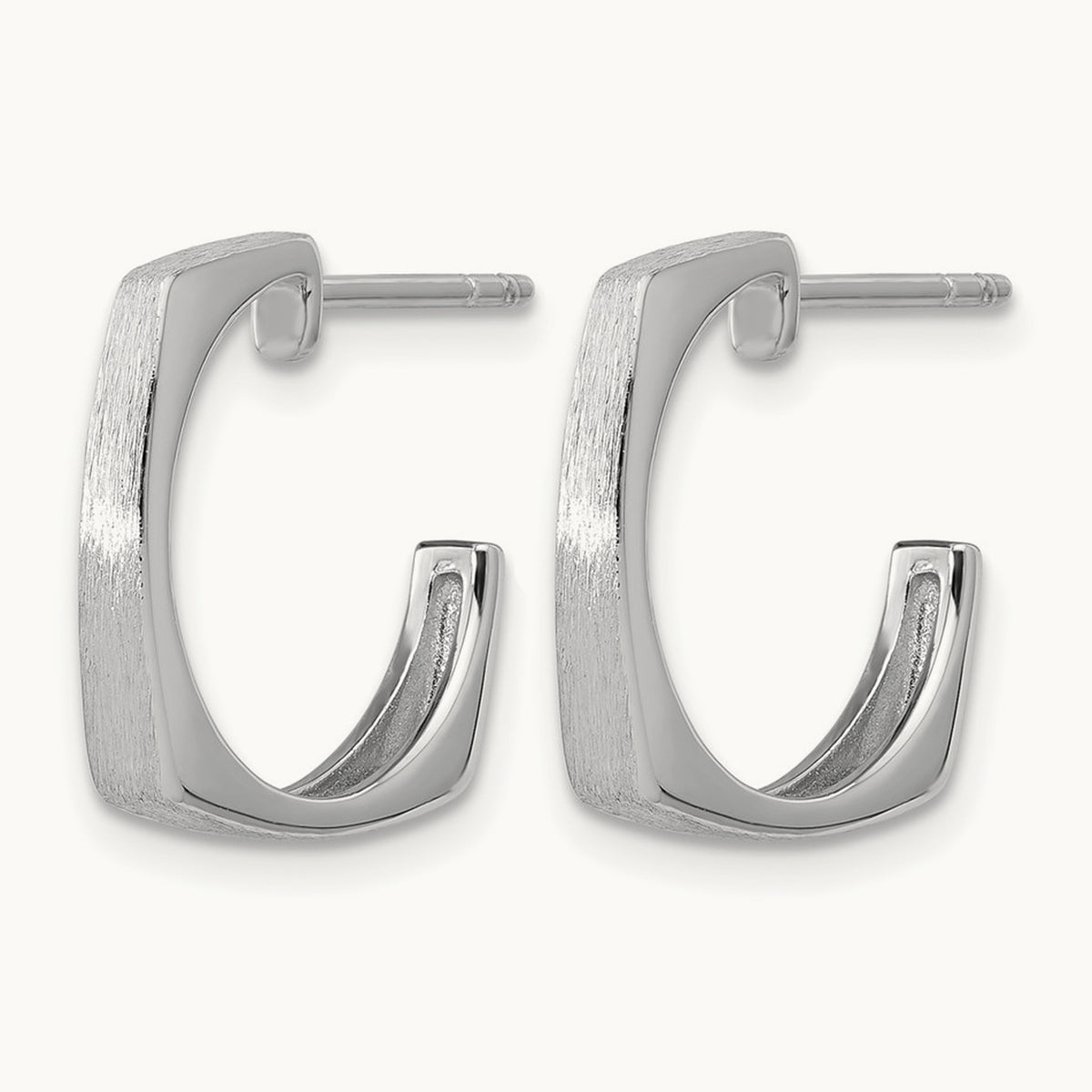 SS RH-plated Polished/Brushed Square J-Hoop Post Earrings — Leslie's