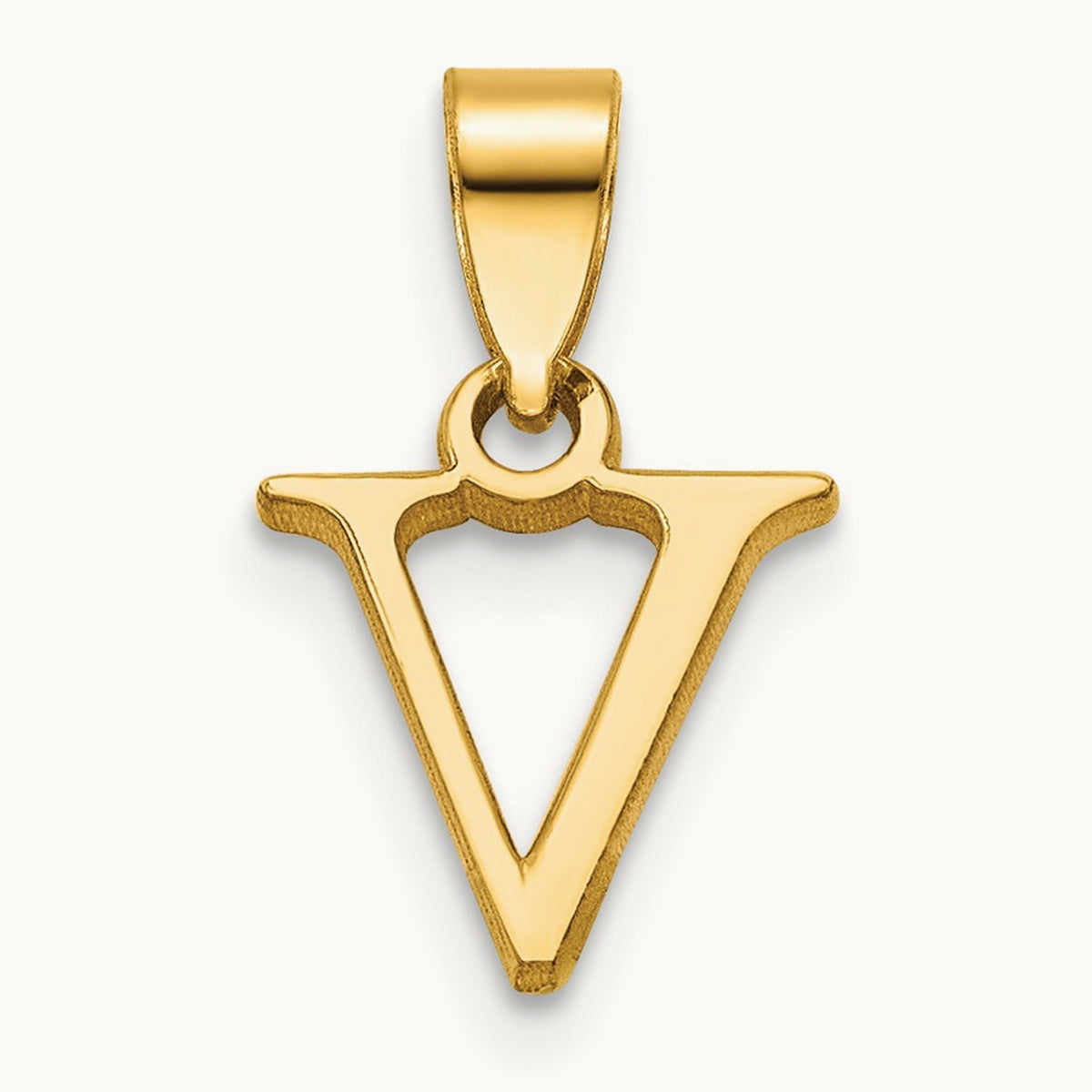 Polished Block Initial Pendant — 14K Yellow Gold, V
