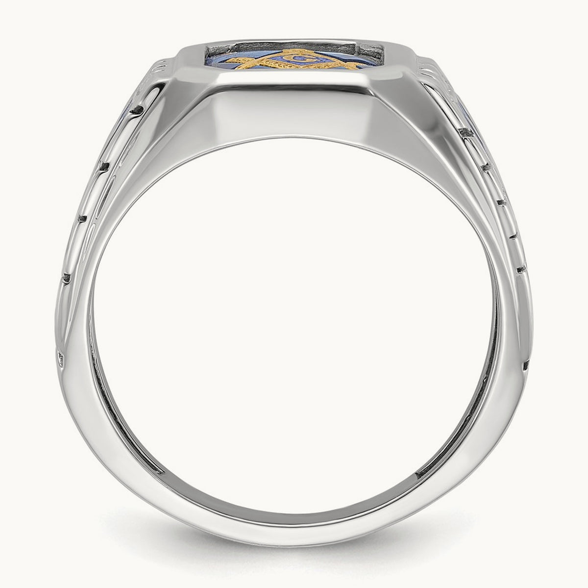 IBGoodman Textured Enamel Cr. Sapphire Blue Lodge Masonic Ring, 14K White Gold